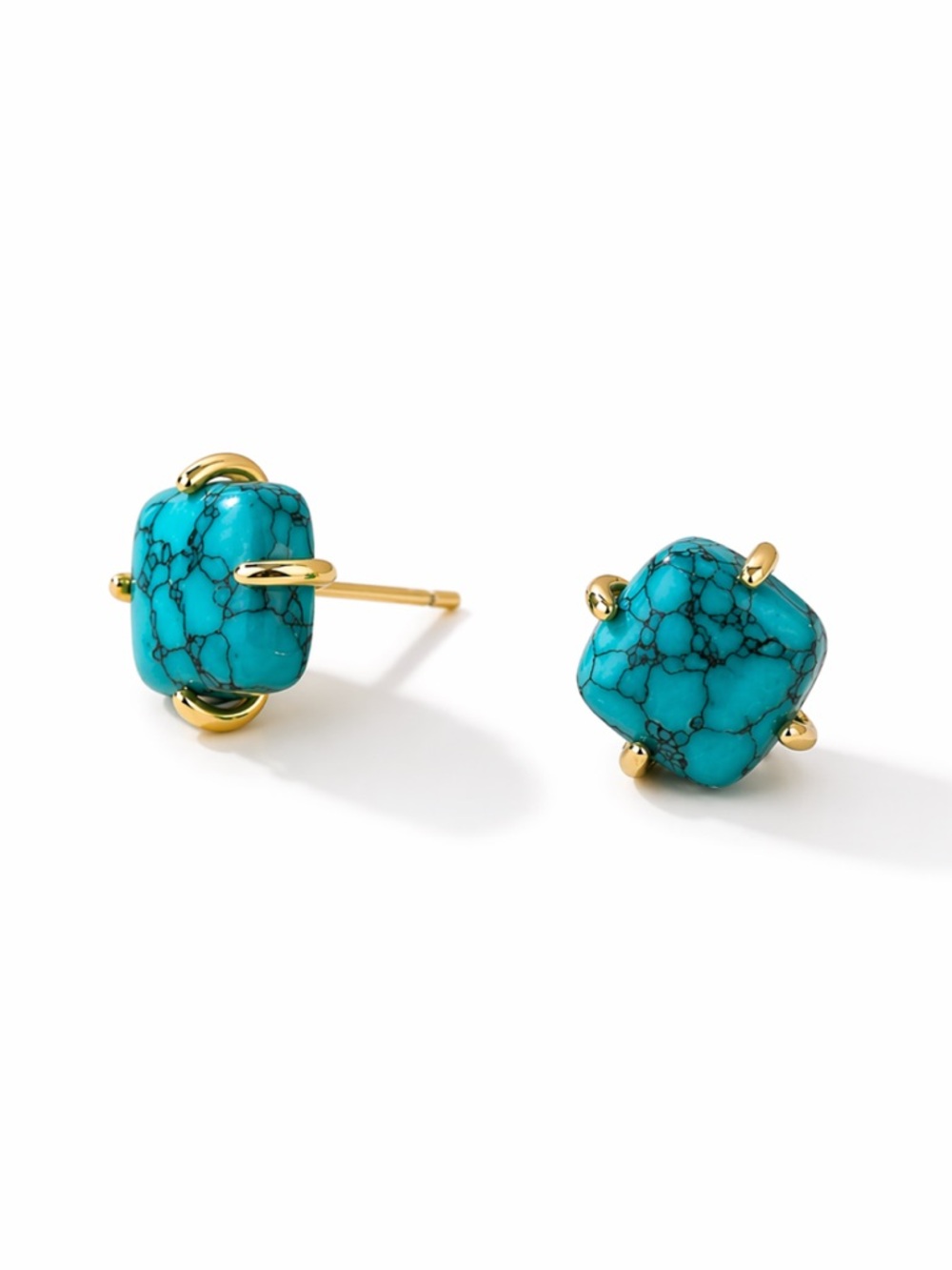 New! Turquoise Square Gold Post Earrings NWOT (4001)